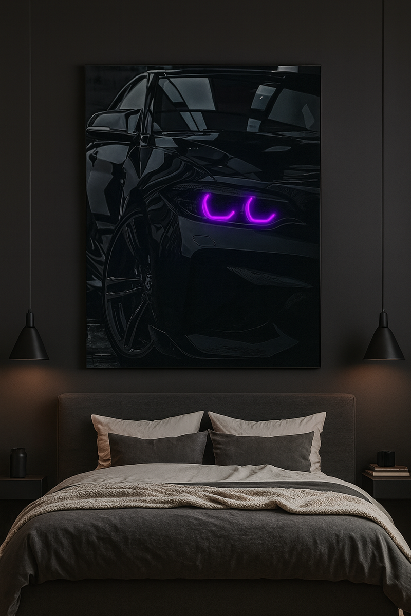Midnight Phantom Neon Car Poster – Purple LED Glow Wall Art Neonsignsindia