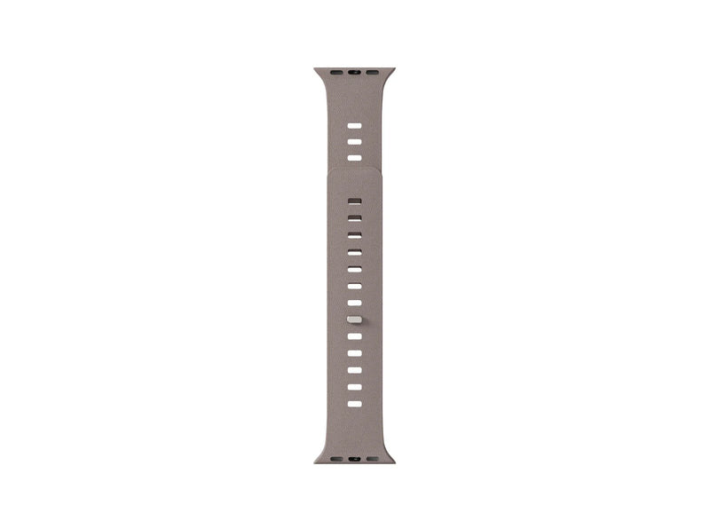 Misty Grey & Starlight Apple Watch strap shown as separate band pieces with textured silicone construction
