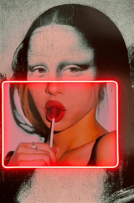 Mona Lisa Lollipop Pop Art Print with Neon Accent Neonsignsindia