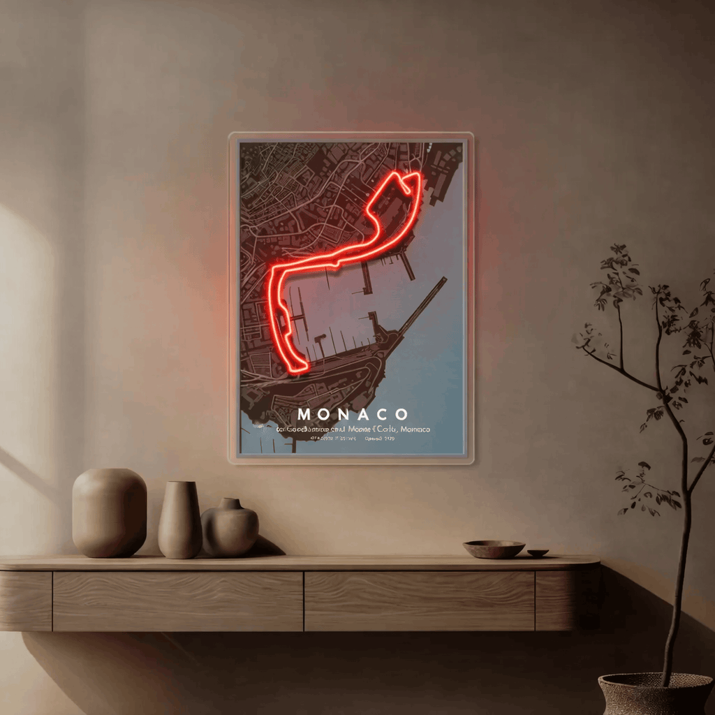 Monaco Grand Prix F1 Circuit Map – Red LED Neon Wall Art Neonsignsindia
