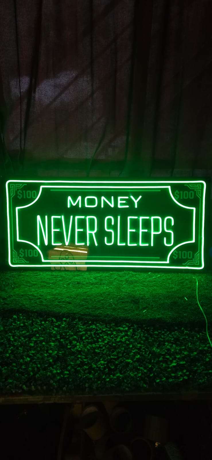 ? Money Never Sleeps Neon Sign – Green Hustle LED Wall Art (36*18 INCH) | Neon Signs India — Image 3