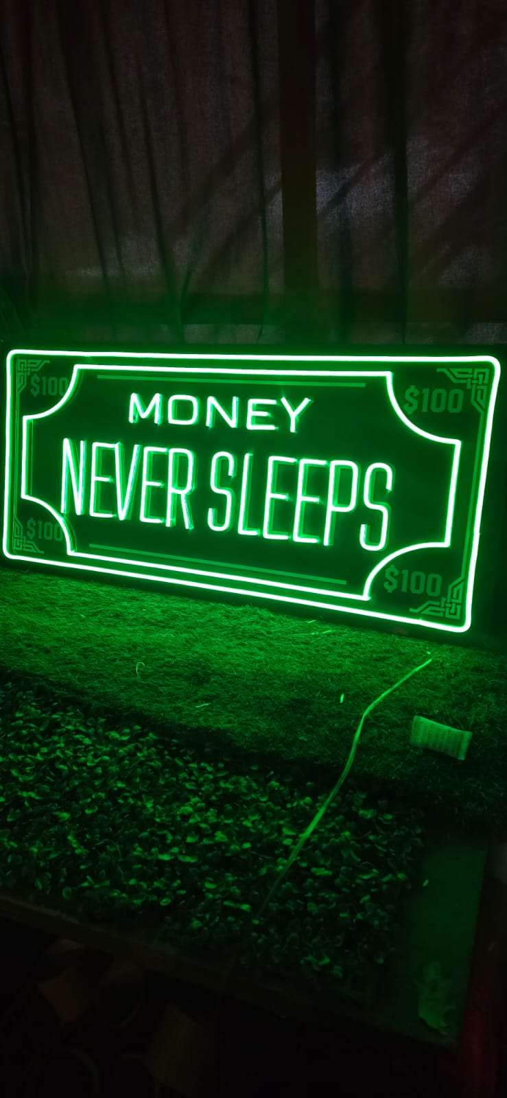 ? Money Never Sleeps Neon Sign – Green Hustle LED Wall Art (36*18 INCH) | Neon Signs India — Image 2