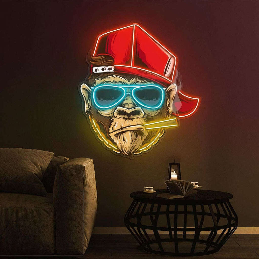 Monkey Rockstar Sunglasses LED Neon Sign – Pop Art Wall Decor for Bedroom & Gaming Room - LED Neon Sign