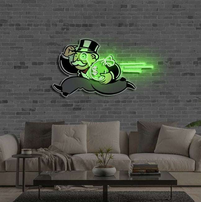 Monopoly Money Runner Neon Wall Art – Green Glow LED Sign | Neon Signs India — Image 1