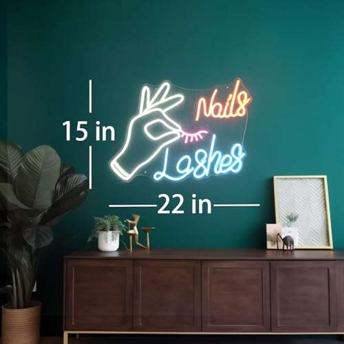 Nails Lashes Neon Sign, Signs for Wall Décor, Neon Lights for Bedroom, Light Up Sign for Beauty Nail Salon Décor, Beauty Bar Office (22x15 inches) Neonsignsindia