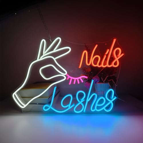 Nails Lashes Neon Sign, Signs for Wall Décor, Neon Lights for Bedroom, Light Up Sign for Beauty Nail Salon Décor, Beauty Bar Office (22x15 inches) Neonsignsindia