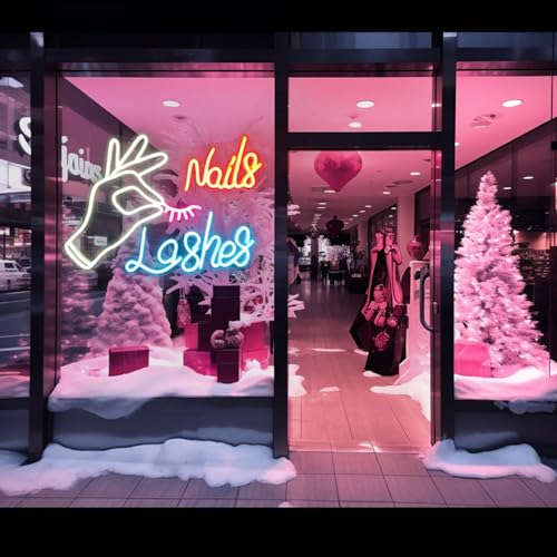 Nails Lashes Neon Sign, Signs for Wall Décor, Neon Lights for Bedroom, Light Up Sign for Beauty Nail Salon Décor, Beauty Bar Office (22x15 inches) Neonsignsindia