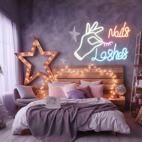 Nails Lashes Neon Sign, Signs for Wall Décor, Neon Lights for Bedroom, Light Up Sign for Beauty Nail Salon Décor, Beauty Bar Office (22x15 inches) Neonsignsindia