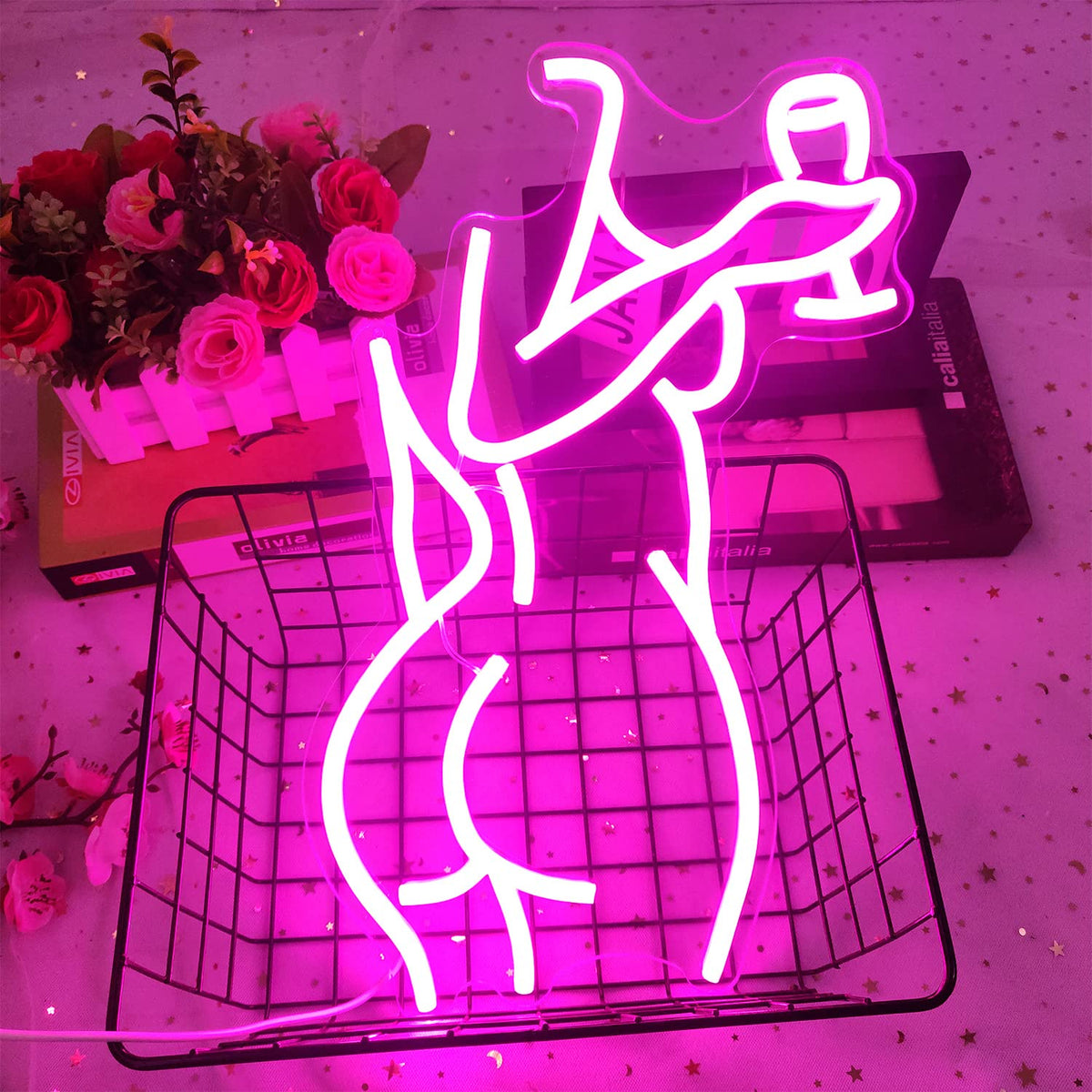 Neon Pink Lady Sign - Dimmable Decor for Bedroom, Bar, Store - 16X11 Inches Neonsignsindia