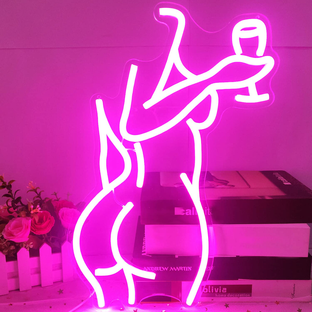 Neon Pink Lady Sign - Dimmable Decor for Bedroom, Bar, Store - 16X11 Inches Neonsignsindia
