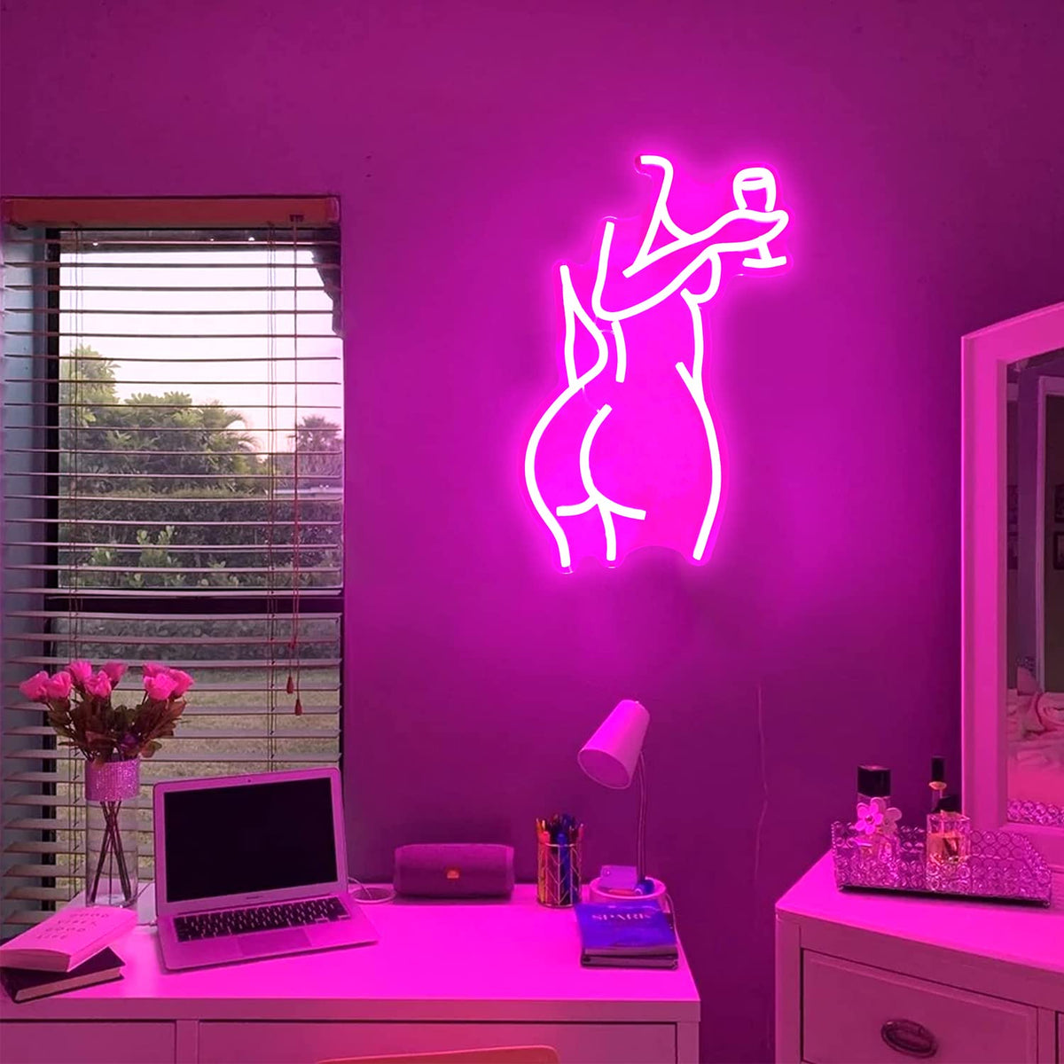 Neon Pink Lady Sign - Dimmable Decor for Bedroom, Bar, Store - 16X11 Inches Neonsignsindia