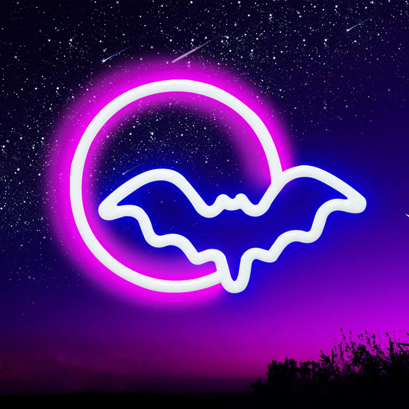 Neon Signs, Moon and Bat LED Neon Lights, Neon Light Sign for Wall Led Neon Sign for wall decor, bedroom, Kids Gift, Living Room, Bar, Party, Christmas, Wedding, Halloween Neonsignsindia