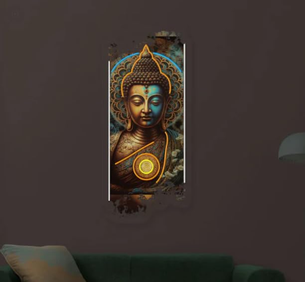Neonsignsindia Acrylic Art Print | WALL_ART: Uv Neon Budha 24x12' Inches | Modern Pop Art for Wall Decor Neonsignsindia