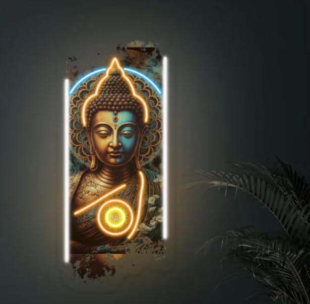 Neonsignsindia Acrylic Art Print | WALL_ART: Uv Neon Budha 24x12' Inches | Modern Pop Art for Wall Decor Neonsignsindia