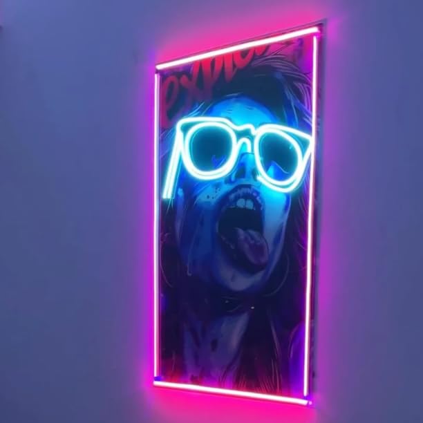 Neonsignsindia Badie Girl Neon Sign, 24x18 Inches, Neon Painting Artwork for Home and Office Decoration Neonsignsindia