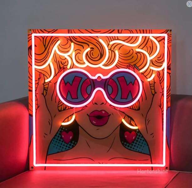 Neonsignsindia LED Neon Light 'Wow Girl' Sign, 24x24 Inches, UV Print, Different Modes & Adjustable Brightness | Neon Signs India — Image 3
