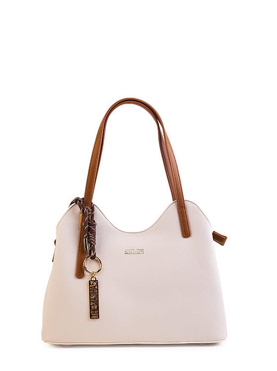 Culge Chicago "The Magnificent" Sculpted Shoulder Satchel – Alabaster Ivory & Soft Saddle
