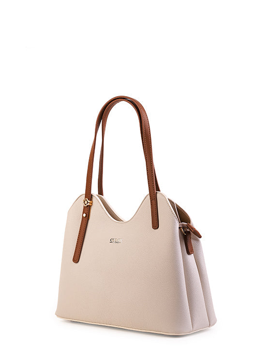 Culge Chicago "The Magnificent" Sculpted Shoulder Satchel – Alabaster Ivory & Soft Saddle-3