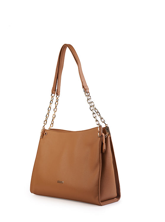 Culge Chicago "The Riverwalk" Slouchy Chain Shoulder Bag – Desert Caramel-3