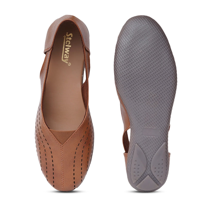 Stelway Tan Lasercut Ballet Flats-8