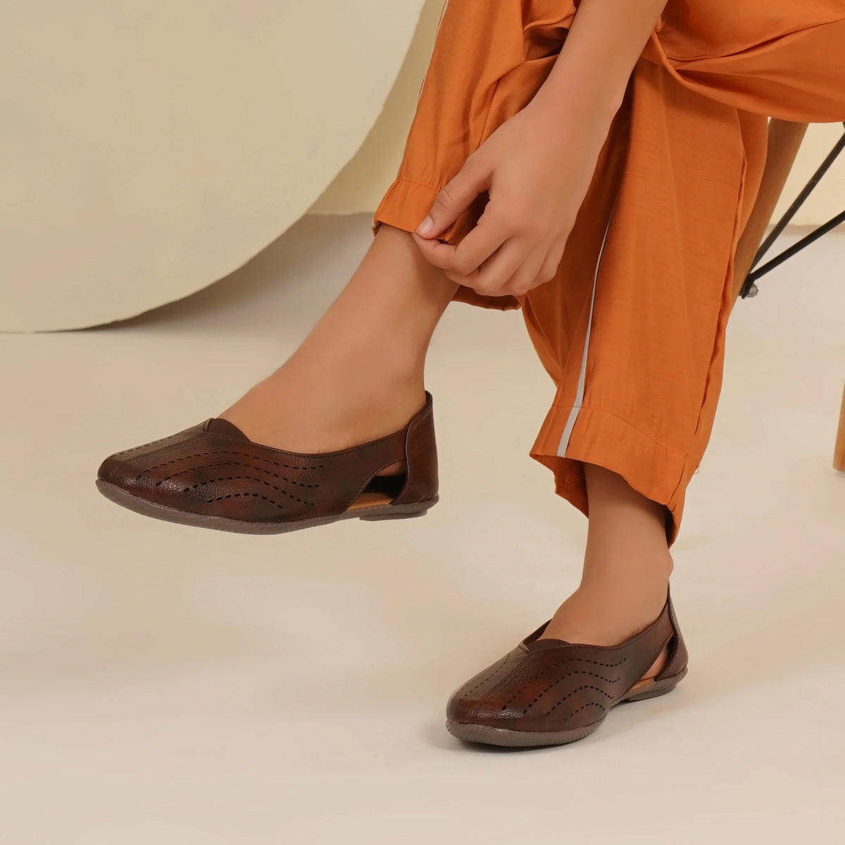 Stelway Brown Lasercut Ballet Flats-1