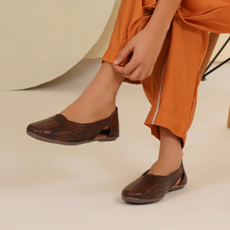 Stelway Brown Lasercut Ballet Flats-1