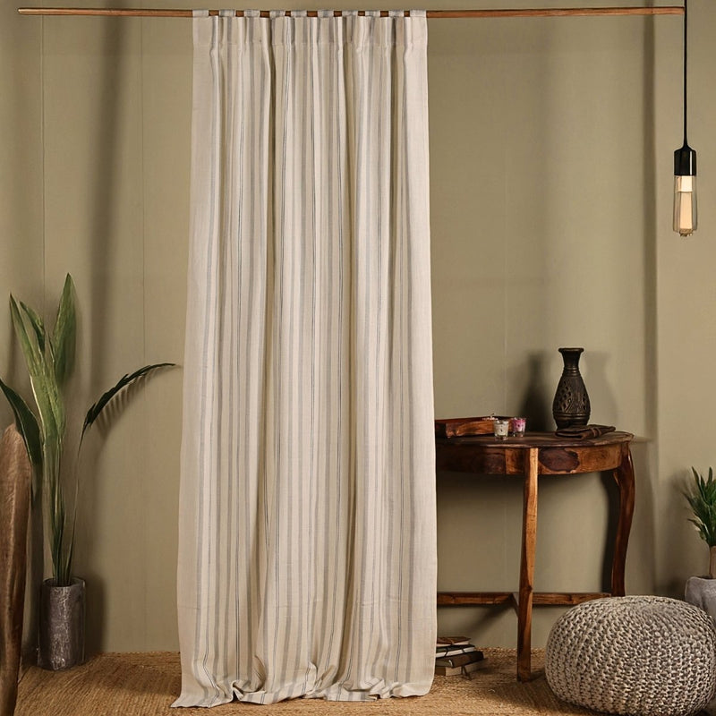 Cotton Curtain Handwoven in Off white and Charcoal colour| 7 and 9 Feet| Semi Blackout Curtain for Bedroom or Living Room