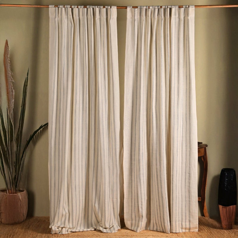 Cotton Curtain Handwoven in Off white and Charcoal colour| 7 and 9 Feet| Semi Blackout Curtain for Bedroom or Living Room
