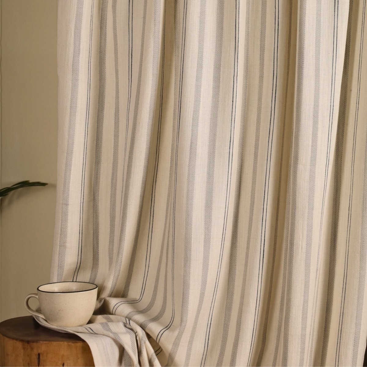 Cotton Curtain Handwoven in Off white and Charcoal colour| 7 and 9 Feet| Semi Blackout Curtain for Bedroom or Living Room