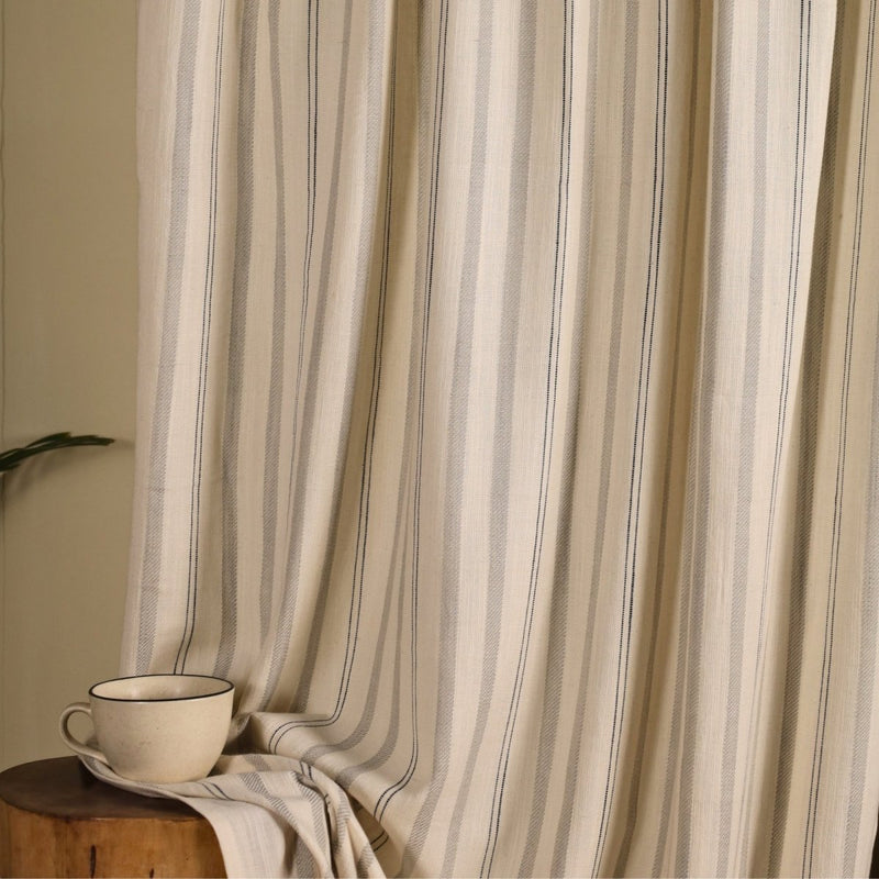 Cotton Curtain Handwoven in Off white and Charcoal colour| 7 and 9 Feet| Semi Blackout Curtain for Bedroom or Living Room