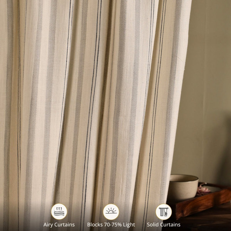 Cotton Curtain Handwoven in Off white and Charcoal colour| 7 and 9 Feet| Semi Blackout Curtain for Bedroom or Living Room