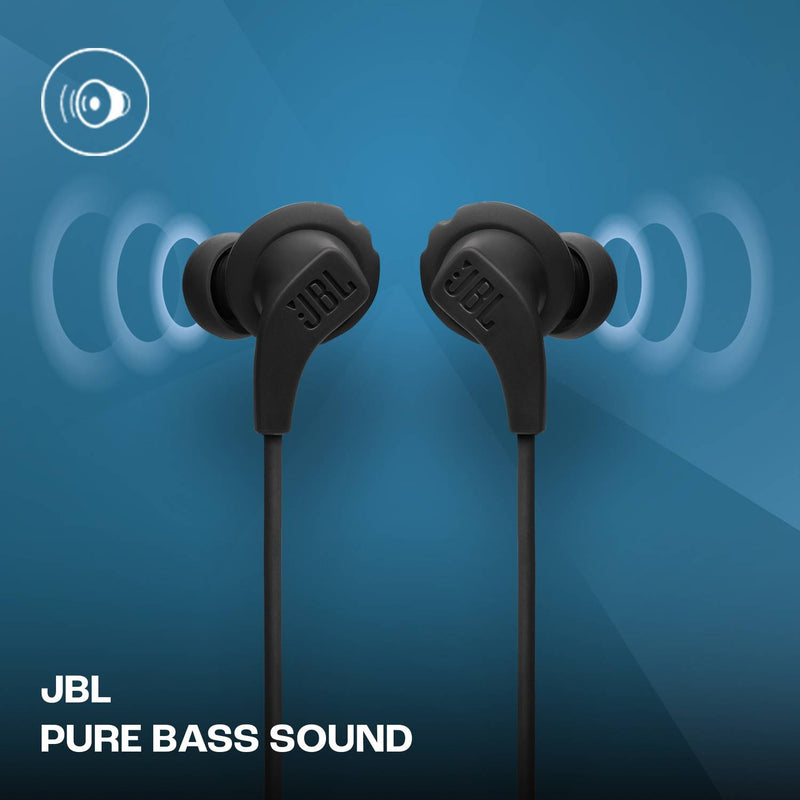 JBL Endurance Run 2 with Fliphook & TwistLock Technology, Pure Bass, IPX5 Sweatproof Wired Headset (Black, In the Ear)