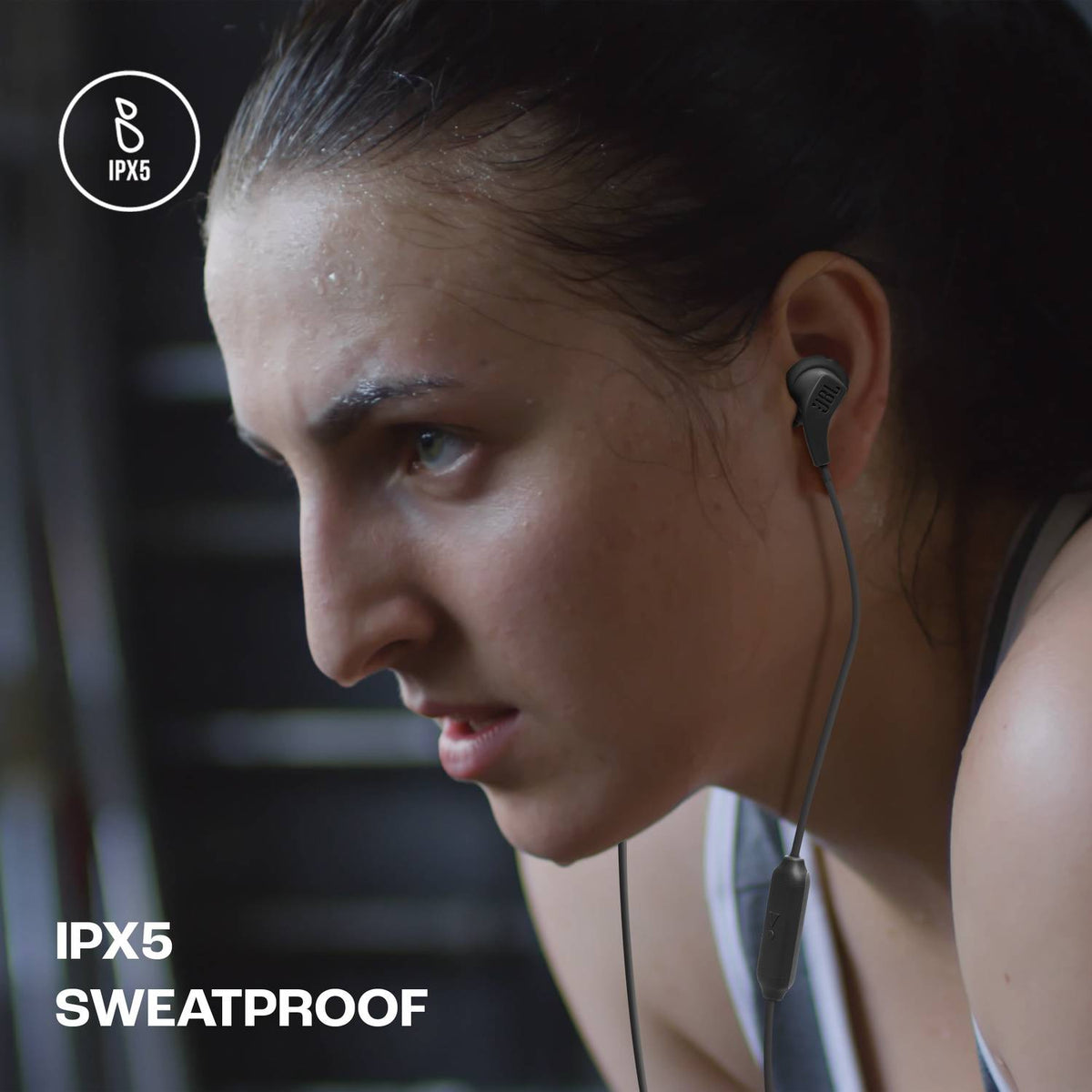 JBL Endurance Run 2 with Fliphook & TwistLock Technology, Pure Bass, IPX5 Sweatproof Wired Headset (Black, In the Ear)