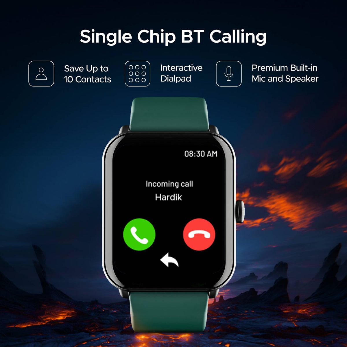 boAt Wave Fury Smartwatch (Green Strap, Free Size)