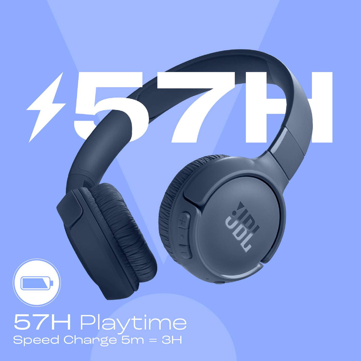 JBL Tune 520 BT 57Hr Playtime, Pure Bass, Multi Connect Bluetooth Headset, BT 5.3LE Bluetooth Headset (Blue, On the Ear)
