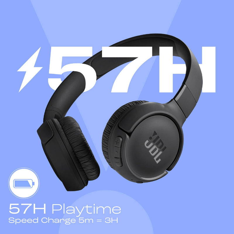 JBL Tune 520 BT 57Hr Playtime, Pure Bass, Multi Connect 5.3LE Bluetooth Headset (Black, On the Ear)