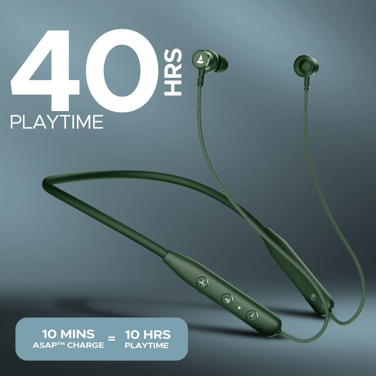 boAt Rockerz 110 with 40 HRS Playback, ENx Technology, Beast Mode & ASAP Charge Bluetooth Headset (Fern Green, In the Ear)