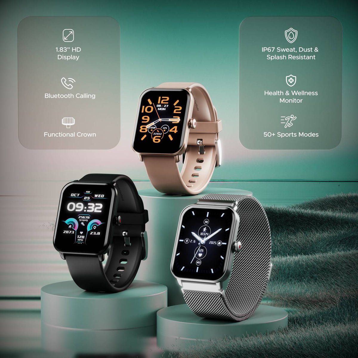 boAt Wave Fury Smartwatch (Green Strap, Free Size)