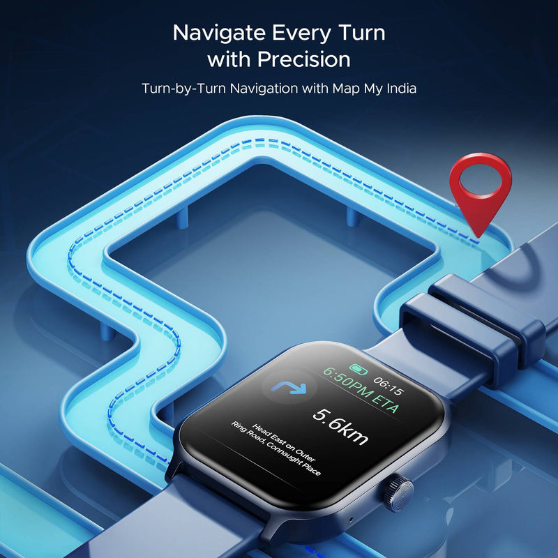 boAt Storm Call 3 Plus w/ Turn by Turn Navigation, QR Tray, 49.7cm(1.96") HD Display Smartwatch (Dark Blue Strap, Free Size)