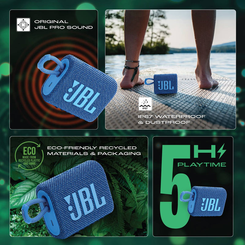 JBL Go 3 Ultra Portable ,Pro Sound,IP67 Water & Dust Resistant 4.2 W Bluetooth Speaker (Eco Blue, Mono Channel)