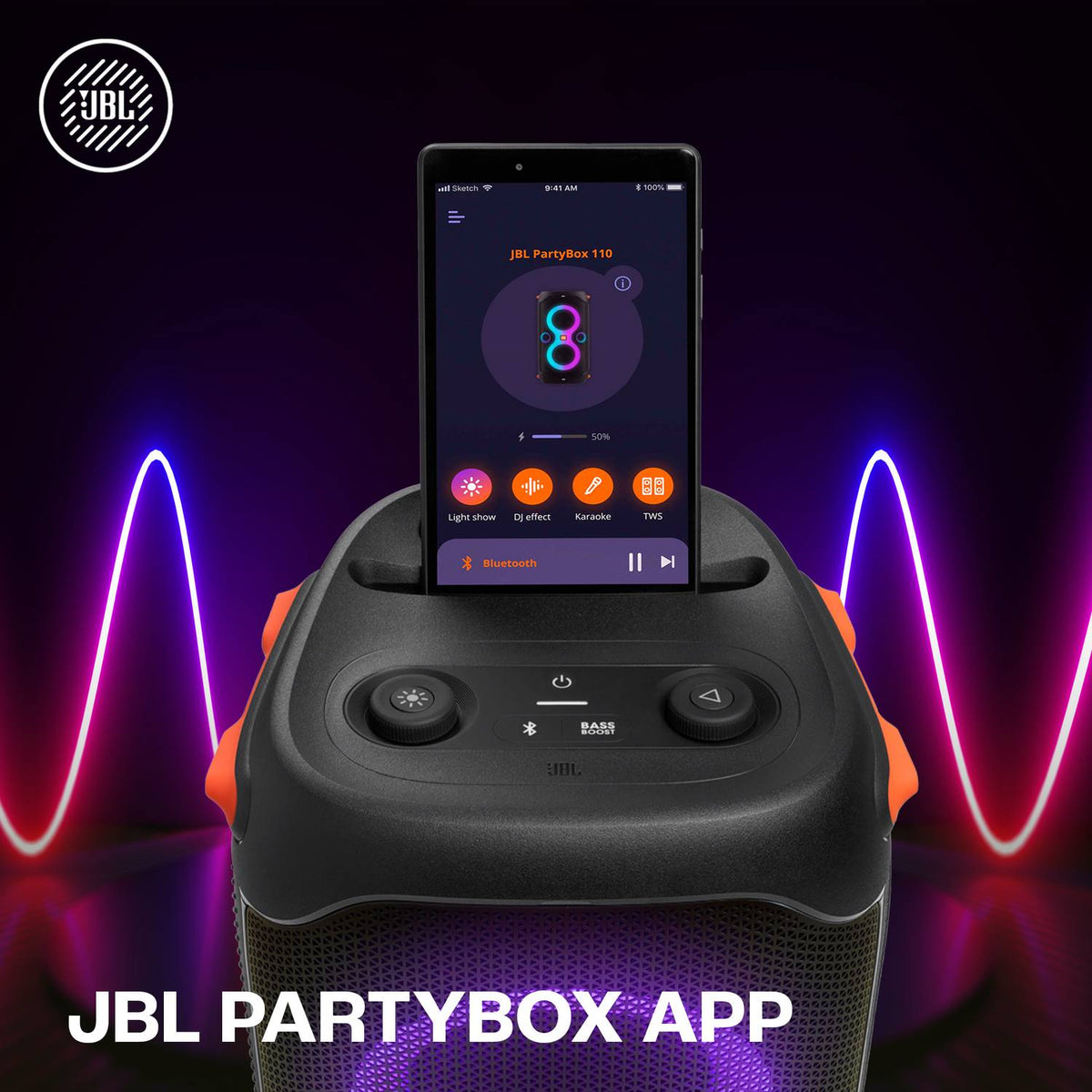 JBL Partybox 110 with,Dynamic Light Show,Upto 12Hr Playtime, App 160 W Bluetooth Party Speaker (Black, Stereo Channel)