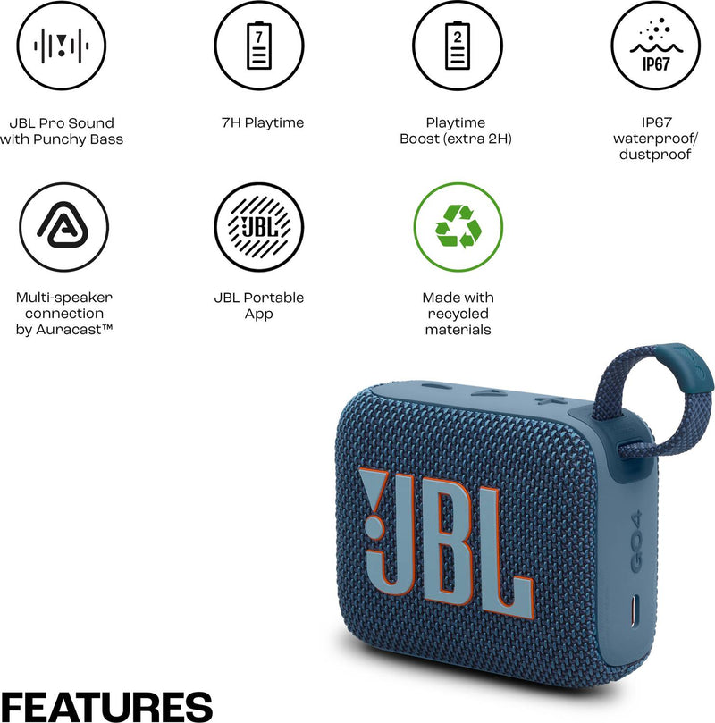 JBL Go 4, Wireless Ultra Portable, Pro Sound,Water & Dust Proof 4.2 W Bluetooth Speaker
