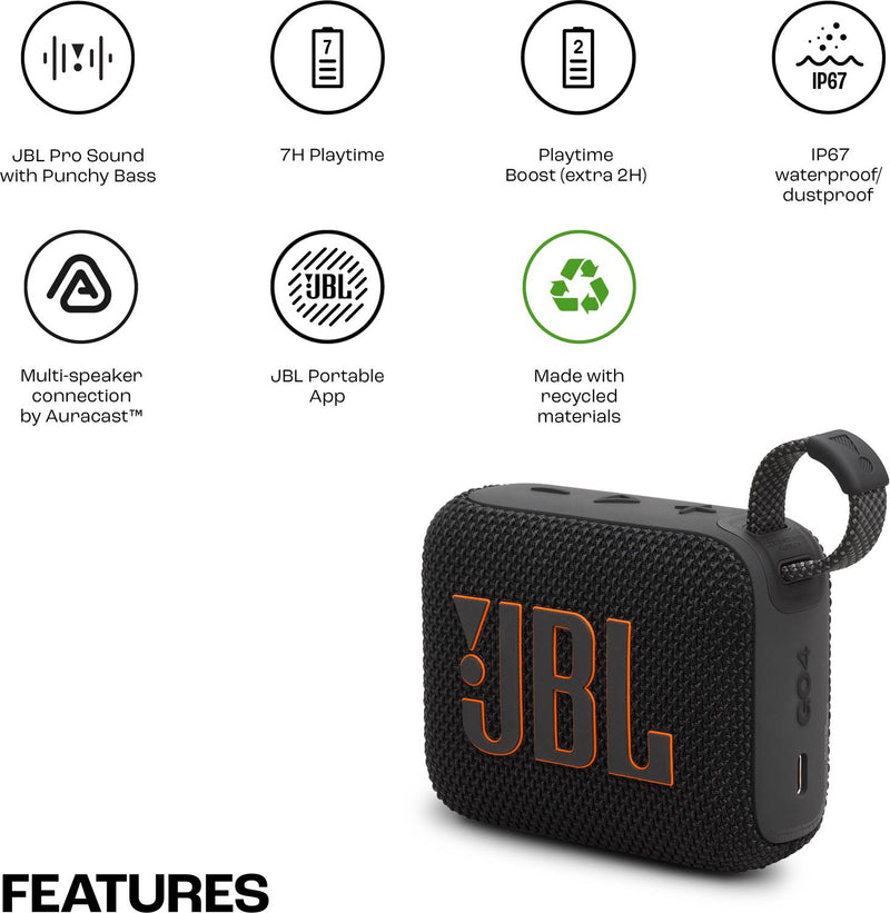 JBL Go 4, Wireless Ultra Portable, Pro Sound,Water & Dust Proof 4.2 W Bluetooth Speaker