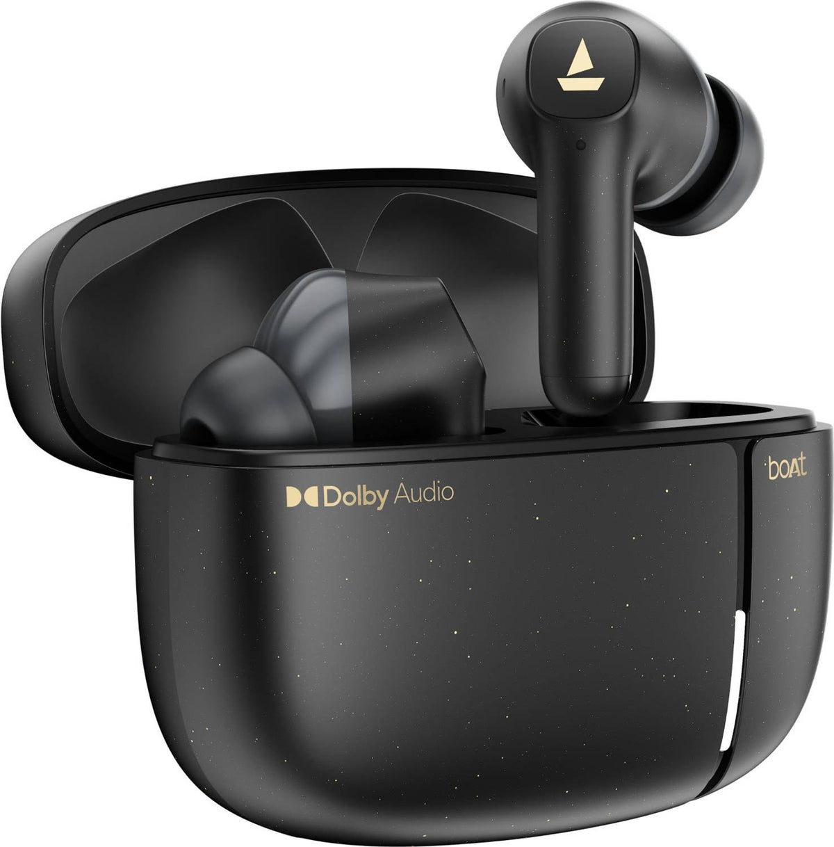 boAt Airdopes Prime 800D, Dolby Audio,45H Battery, Quad Mics,AI-ENx,ASAP, App Support Bluetooth Headset (Black Raven, True Wireless)