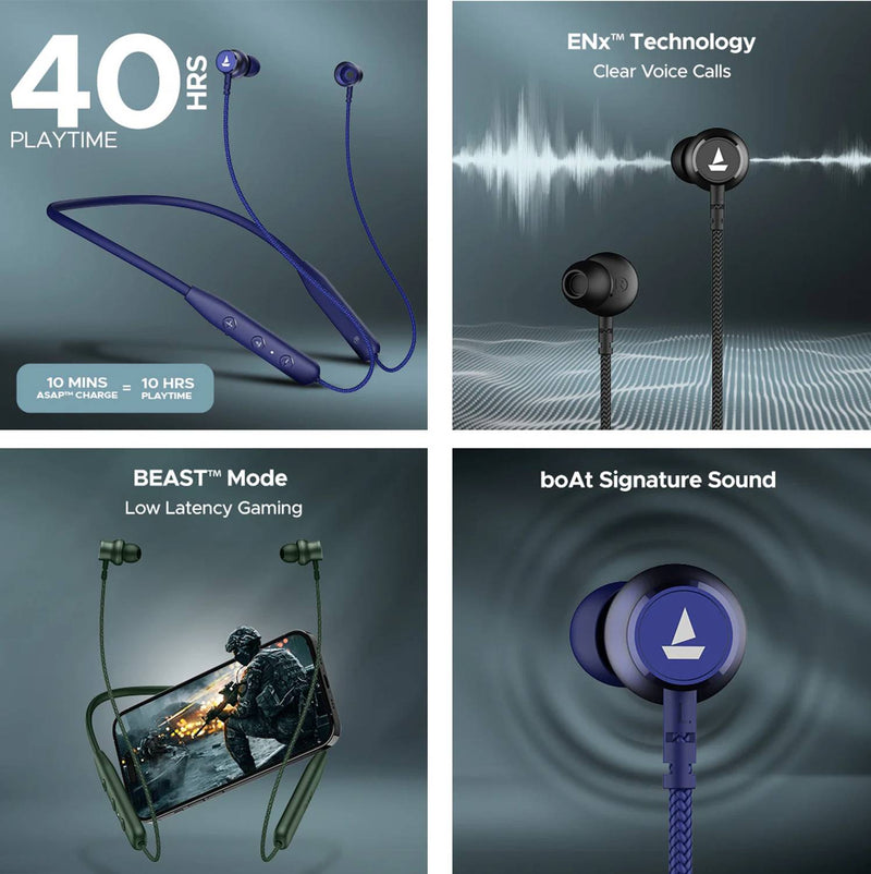boAt Rockerz 110 with 40 HRS Playback, ENx Technology, Beast Mode & ASAP Charge Bluetooth Headset (Fern Green, In the Ear)