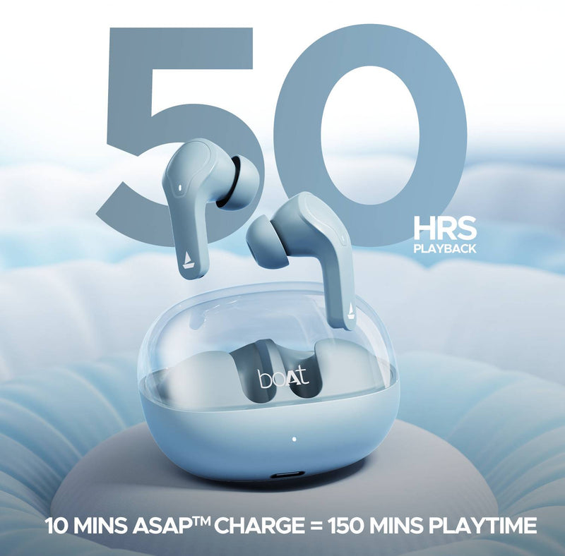 boAt Airdopes 311 Pro w/ 50 HRS Playback, ASAP Charge & Dual Mics ENx Technology Bluetooth Headset (Dusk Blue, True Wireless)