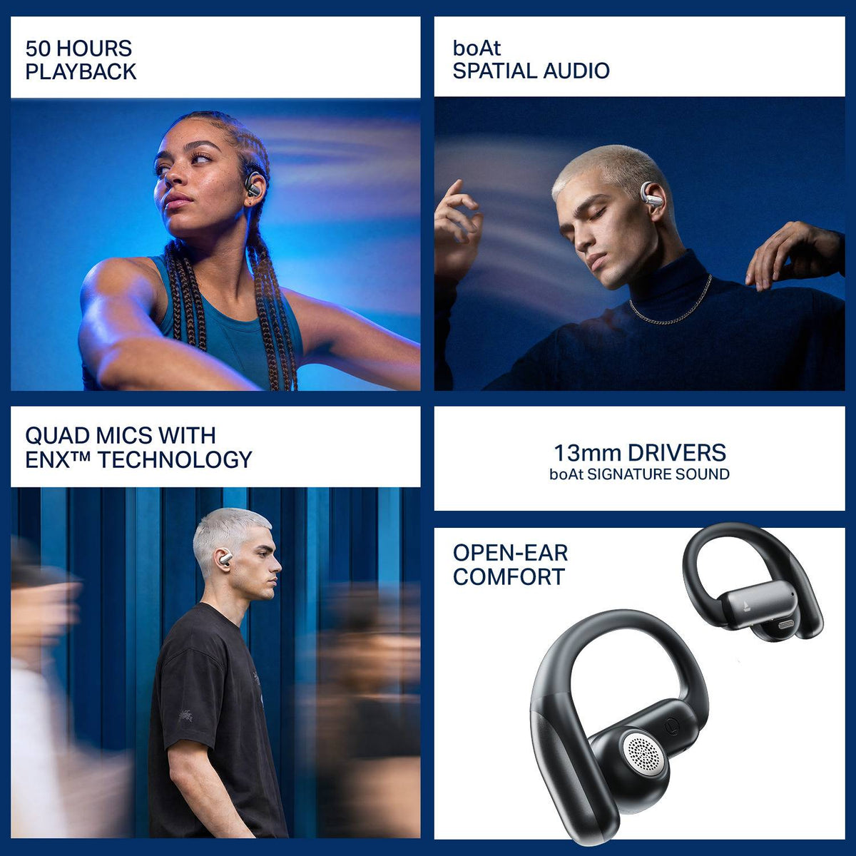 boAt Airdopes Stride,50H Battery,Quad Mic,ENx, BEAST Mode,Spatial Audio,Multi-Connect Bluetooth Headset (Ash Black, True Wireless)