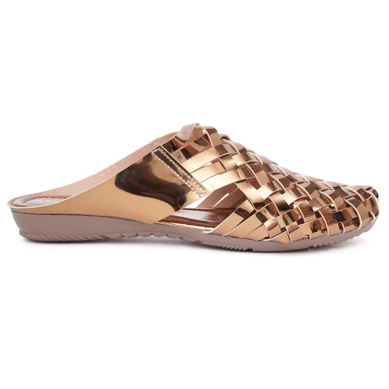 Shiny Copper Criss-cross Chromium Mules-4