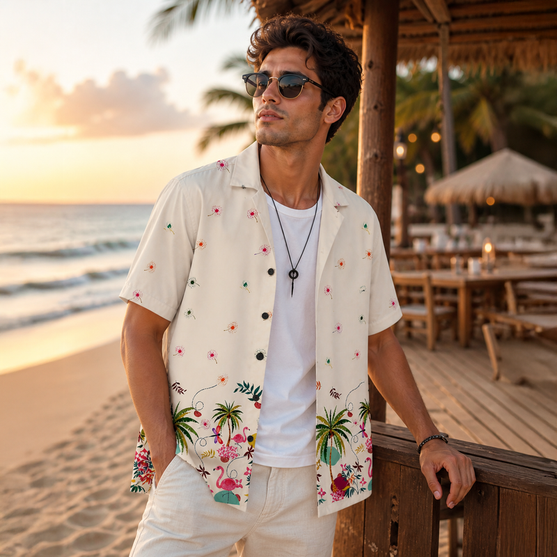 ETHNIC BEACH VIBE PRINTED OVERSIZE SHIRT