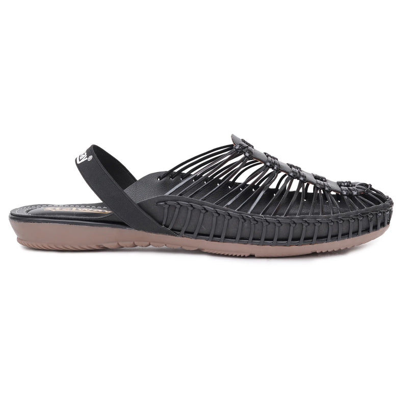 Black Handcrafted Flat Sandal Clogs-5